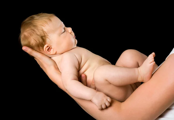 Happy the child is lying on its side and looks toward — Stock Photo, Image