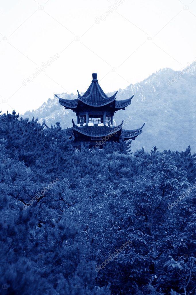 Pavilion on the mountain, ancient Chinese traditional architectu