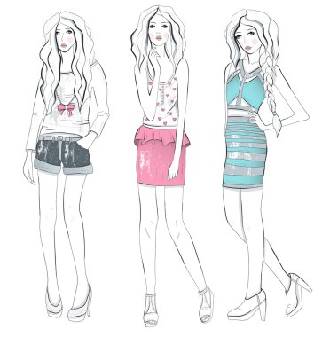 Young fashion girls illustration clipart