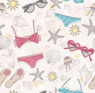 Cute summer abstract pattern. Seamless pattern with swimsuits