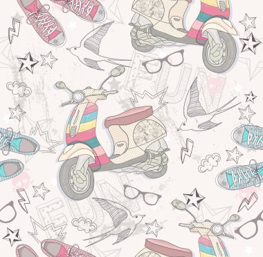 Cute grunge abstract pattern. Seamless pattern with scooters clipart