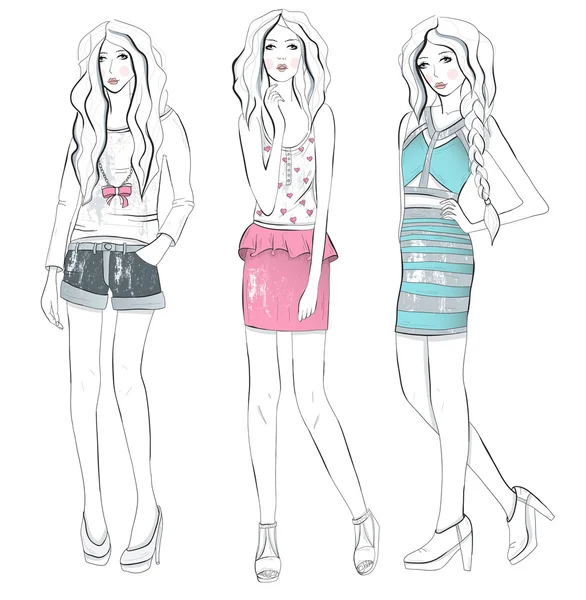 Jovens moda meninas ilustração — Vetor de Stock