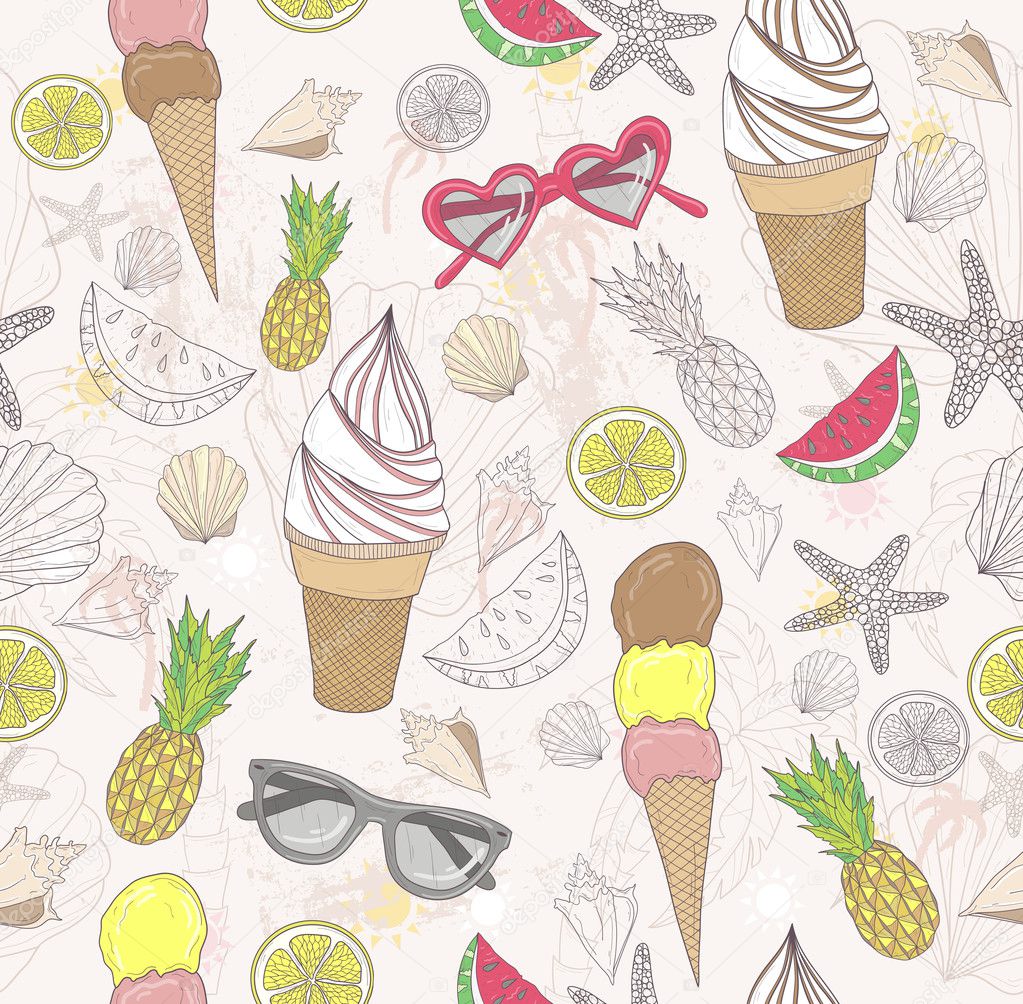 Cute summer abstract pattern. Seamless pattern with ice cream