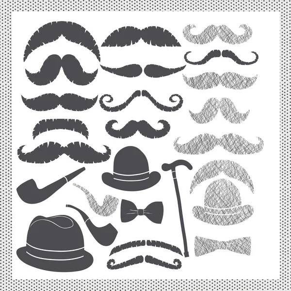 Set vintage con bigotes, sombreros y pipas — Foto de Stock