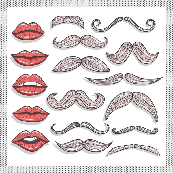 Retro lips and mustaches — Stockfoto