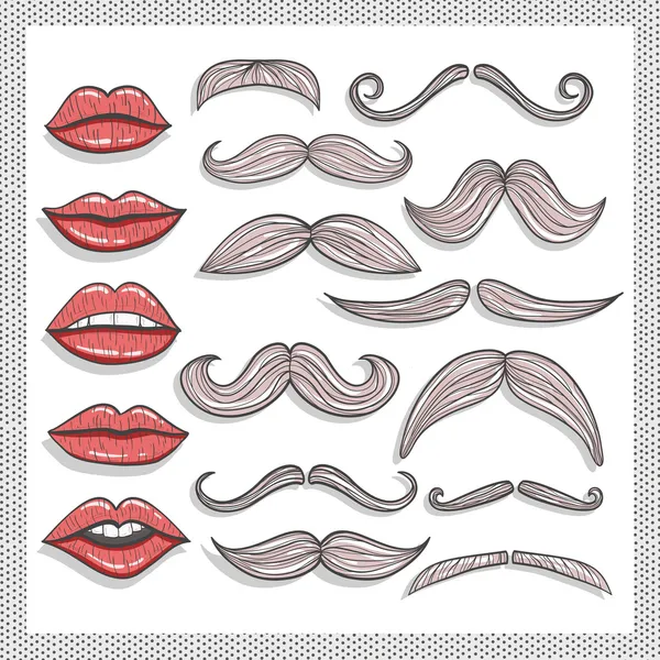 Ensemble d'éléments pour lèvres et moustaches rétro — Photo