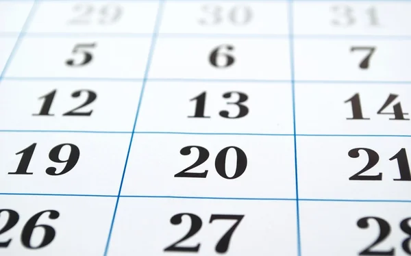 Calendar page, front view and small depth of sharpness — Stock Photo, Image