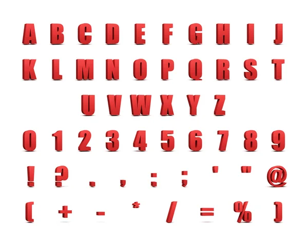 ตัวอักษร 3 มิติสีแดงและเครื่องหมายที่แยกจากสีขาว — ภาพถ่ายสต็อก