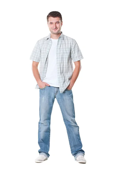 Casual young man in shirt and jeans — Stock Photo, Image