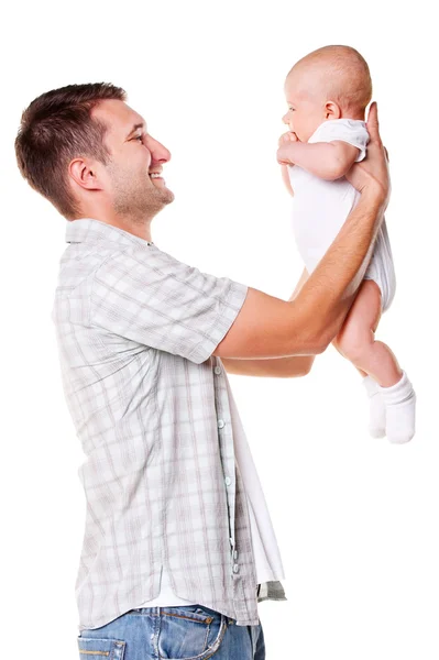 Glad pappa håller sin bedårande son — Stockfoto