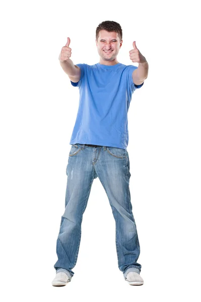 Mann zeigt mit beiden Händen Daumen nach oben — Stockfoto