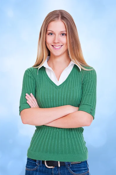 Friendly blonde with long hair — Stock Photo, Image