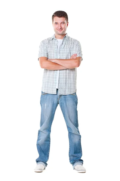Człowiek buźkę w dżinsy i koszulę — Zdjęcie stockowe