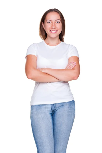 Žena v bílém tričku — Stock fotografie