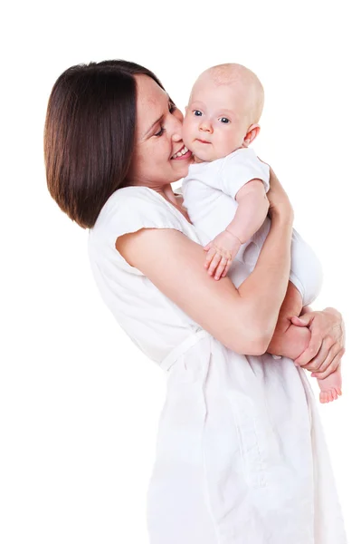 Studio shot of happy mother and baby — Stock Photo, Image