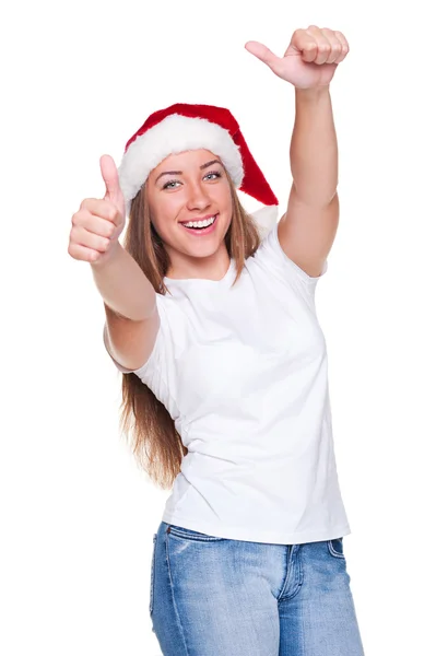 Atrakcyjna młoda kobieta w santa hat — Zdjęcie stockowe