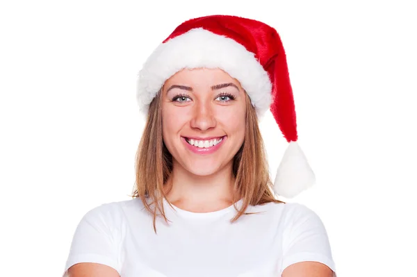 Bella donna in cappello di Babbo Natale — Foto Stock