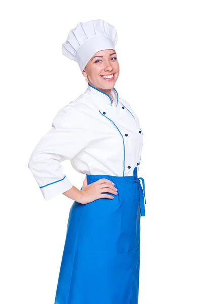 행복 한 여성 요리사 유니폼 — 스톡 사진