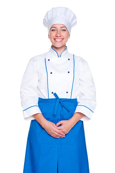 Estúdio tiro de cozinheiro sorridente em uniforme — Fotografia de Stock