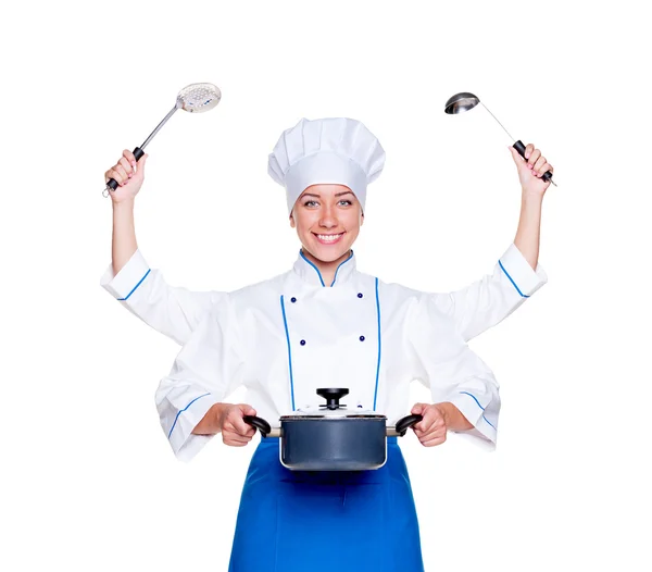 Super kok met veel handen — Stockfoto