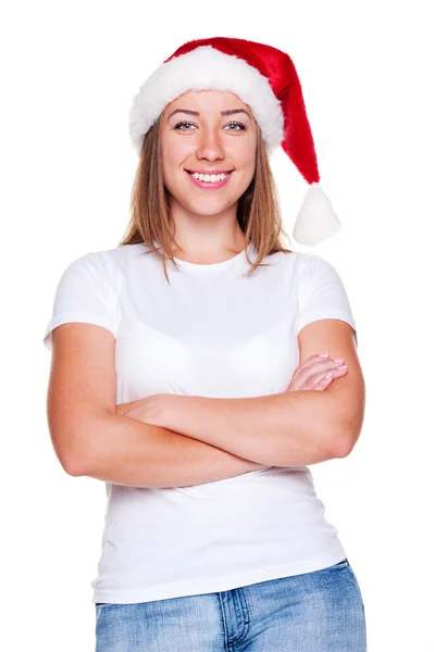 Donna in cappello da Babbo Natale — Foto Stock