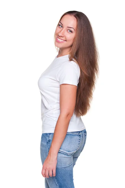 Mladá žena s dlouhými vlasy — Stock fotografie