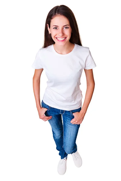 Top view of young smiley woman Stock Photo