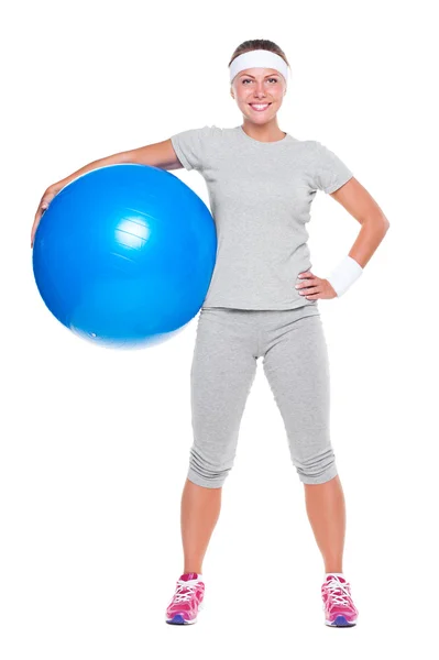 Женщина с большим мячом — стоковое фото