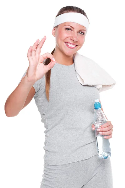 Fitness woman showing ok sign — Stock Photo, Image