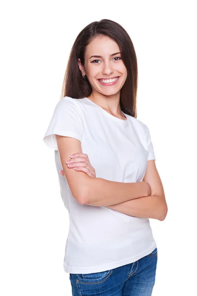 Žena v bílé tričko — Stock fotografie