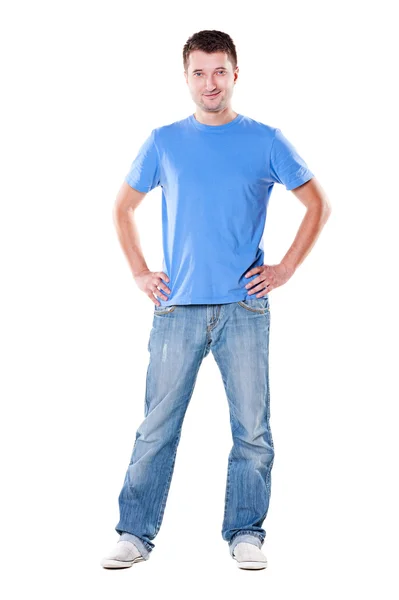Schöner Mann im blauen T-Shirt — Stockfoto