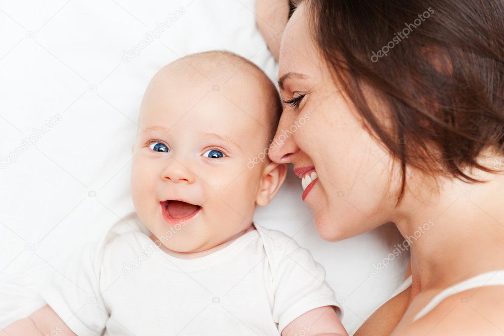 Cheerful mother and baby
