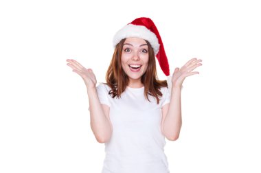 Rapturous young woman in santa hat clipart