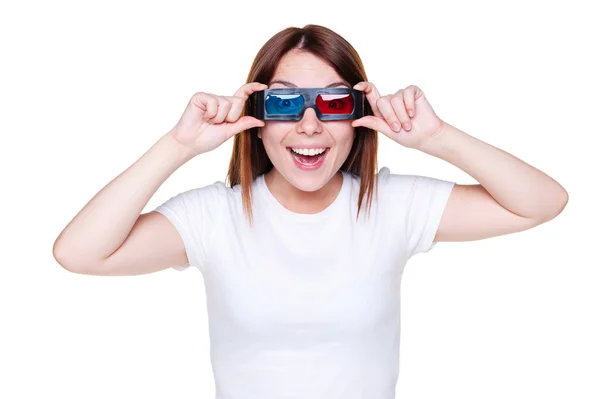 Menina em óculos estéreo — Fotografia de Stock