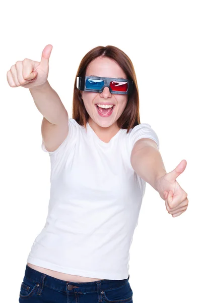 Girl showing thumbs up and laughing — Stock Photo, Image