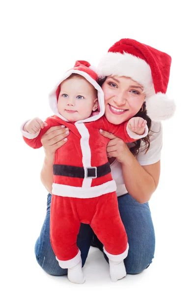 Mãe feliz com seu pequeno Papai Noel — Fotografia de Stock