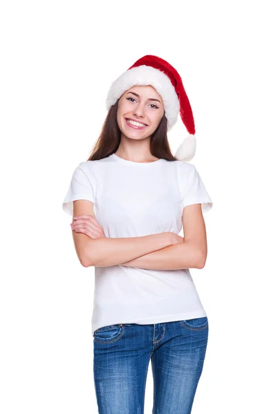 Glücklich Weihnachtsmann Mädchen posiert — Stockfoto