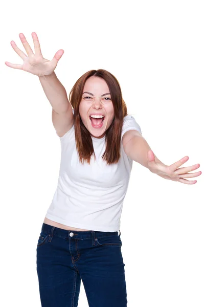 Mujer gritando feliz — Foto de Stock