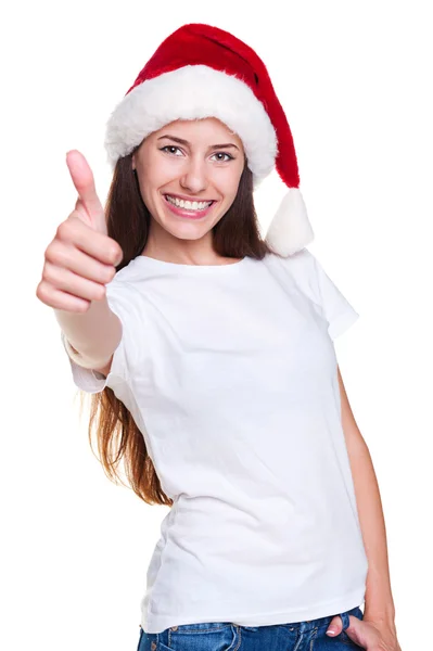 Santa kobieta pokazano kciuk w — Zdjęcie stockowe