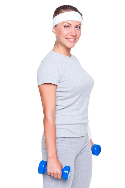 Healthy young woman with dumbbells — Stock Photo, Image