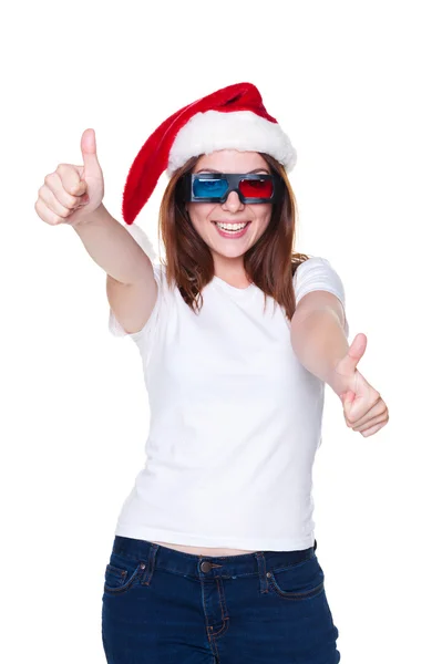 Laughing girl showing thumbs up — Stock Photo, Image