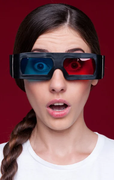 Woman in stereo glasses — Stock Photo, Image