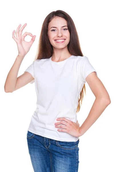 Woman showing ok sign — Stock Photo, Image