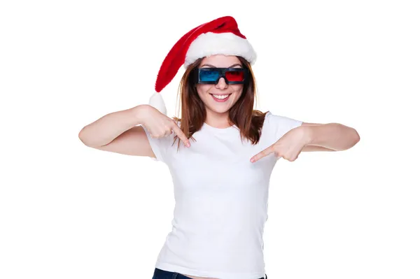 Young christmas woman in 3d glasses — Stock Photo, Image