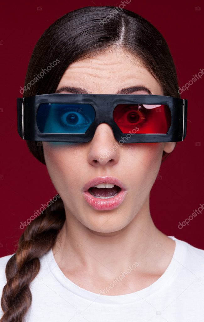 Woman in stereo glasses