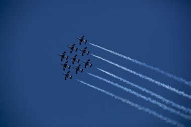 Bucharest, Romanya - 22 Temmuz: İtalyan demoteam frecce tricolori, Bükreş airshow, Romanya, 22 Temmuz 2012