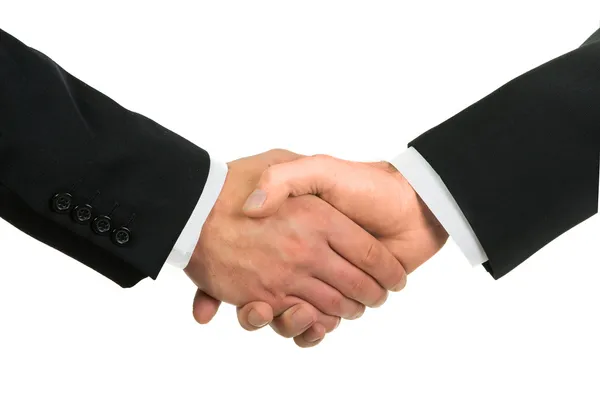 Бизнесмены пожимают руки, изолированные на белом . — стоковое фото