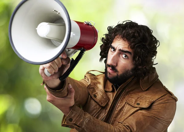 Man holding megaphone — Stock Photo, Image