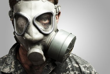 Soldier with gas mask clipart