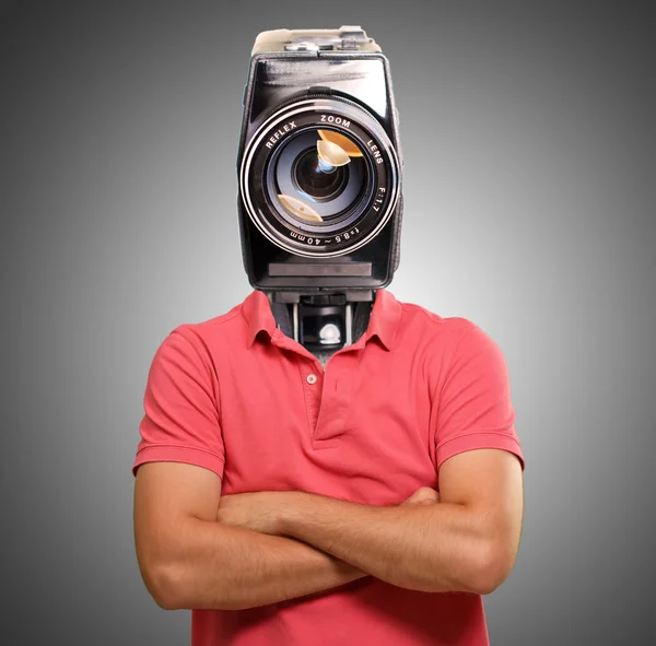 Kamera kafası olan adam — Stok fotoğraf